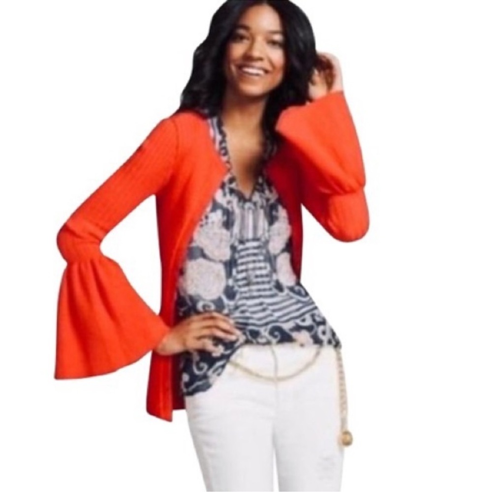 Cabi XS (generous) Floral Paisley Striped Peplum Sheer Ruffled Trim V-Neck Top - Picture 3 of 12